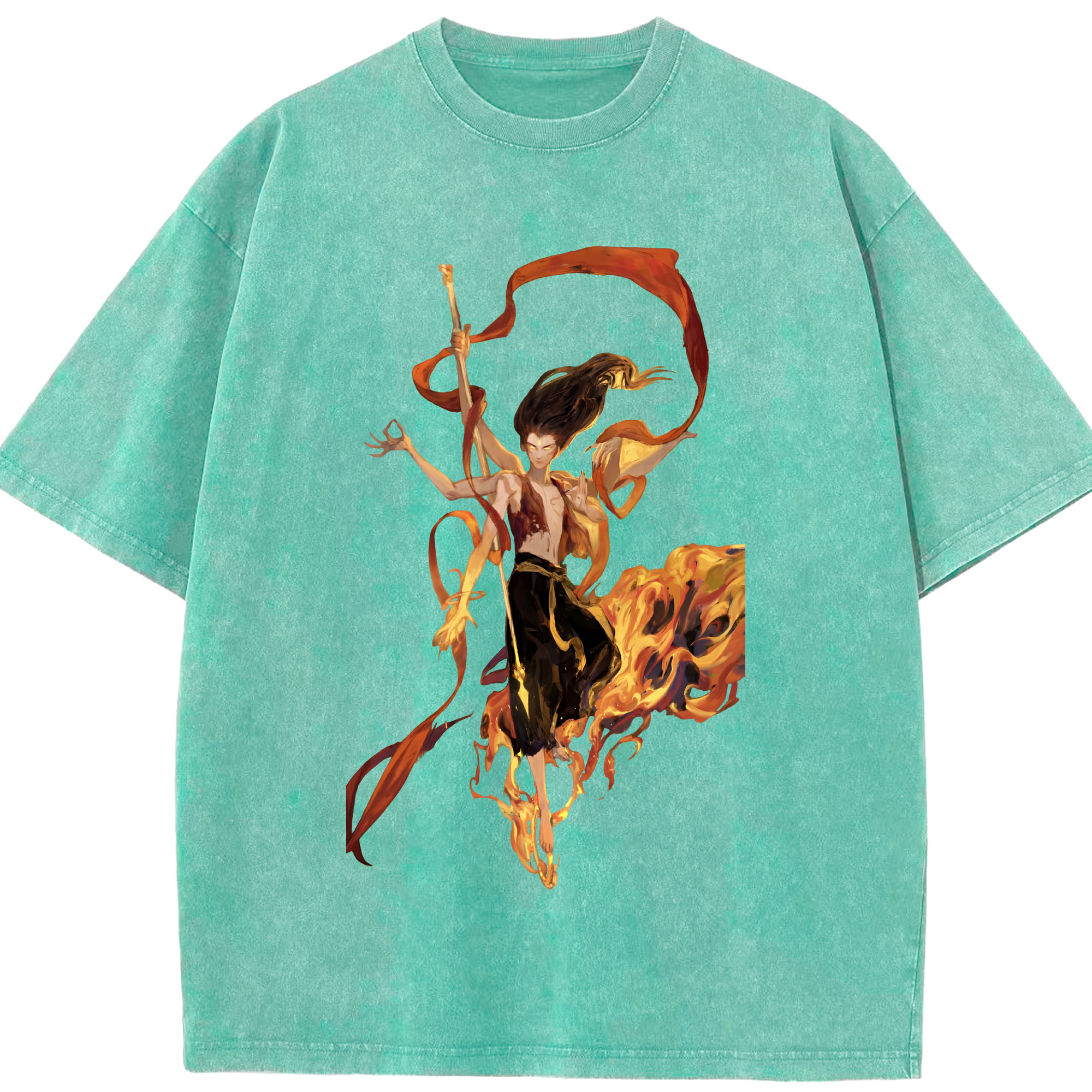 （画像用） Ne Zha 2 ナタ 魔童の大暴れ 綿100% ヴィンテージ風 半袖Tシャツ（フロントプリント）